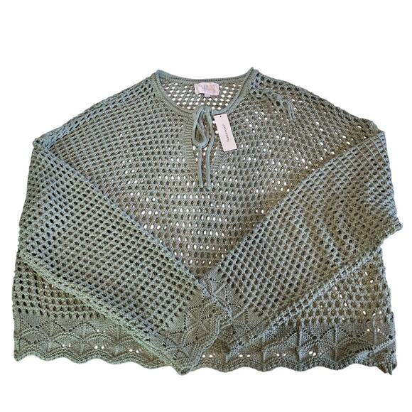 Francesca's Audrey Parks Mint Green Gray Boxy Crochet Cotton Boho Top XL 3834 - Picture 1 of 9